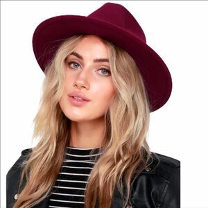 Burgundy Red Wide Brim Dented Crown Black Underneath Fashion Fedora Hat NEW
